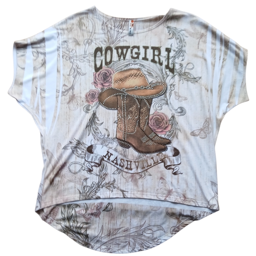 Big Bang Cowgirl Nashville Women's Size XL Shirt - Brown and White